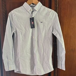 Vineyard vines new blue Boys Striped dress striped stretch Shirt , Medium